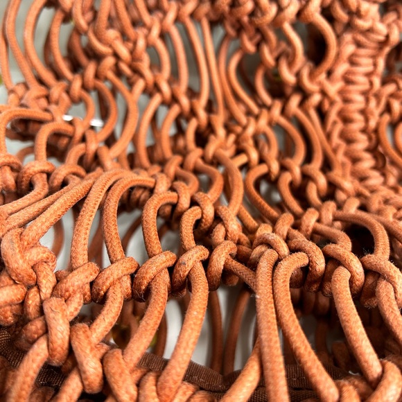 Boho brown woven cord bag with wood handles - Picture 5 of 5